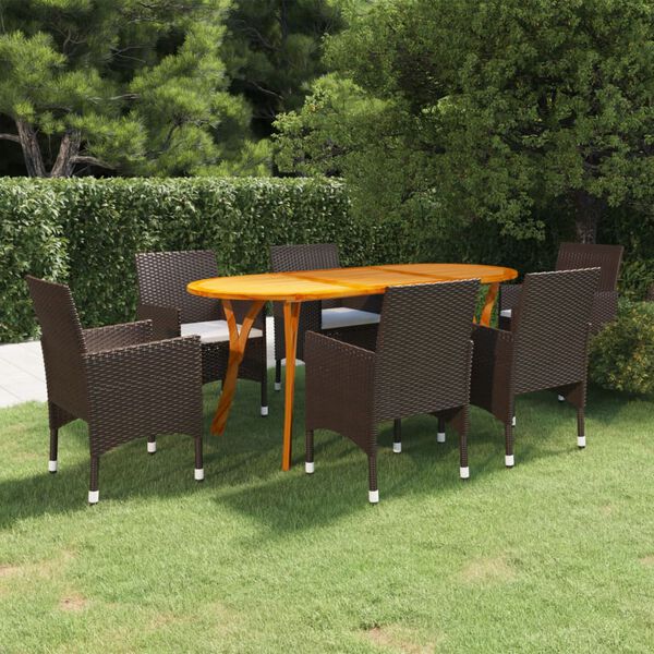vidaXL Set Mobili da Pranzo per Giardino 7 pz Marrone