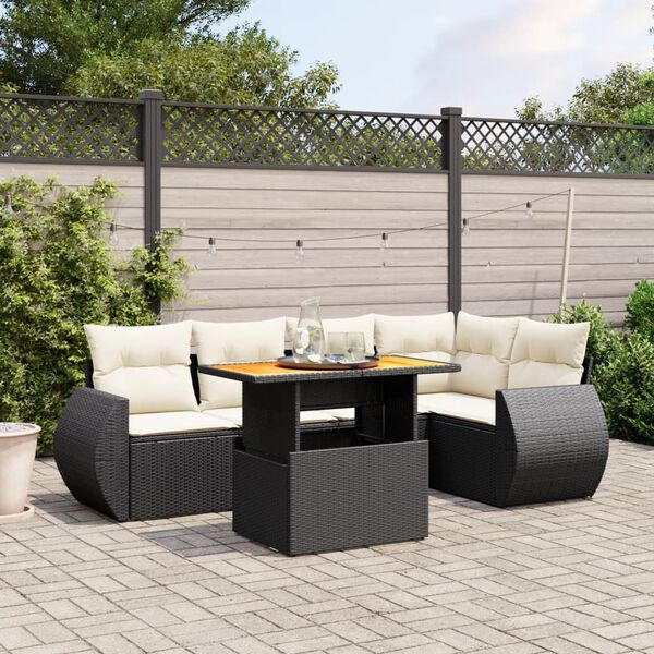 vidaXL Set Divano da Giardino 6 pz con Cuscini Nero in Polyrattan
