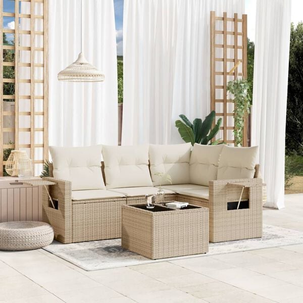 vidaXL Set Divano da Giardino 5 pz con Cuscini Beige in Polyrattan