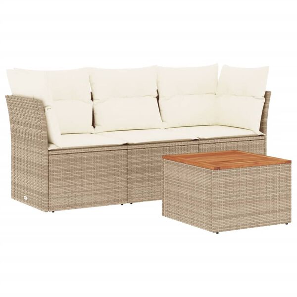 vidaXL Set Divano da Giardino 4 pz con Cuscini Beige in Polyrattan