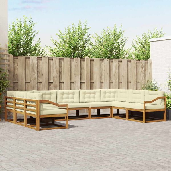 vidaXL Set di divani da esterno con cuscino 9 pcs Naturale e Crema