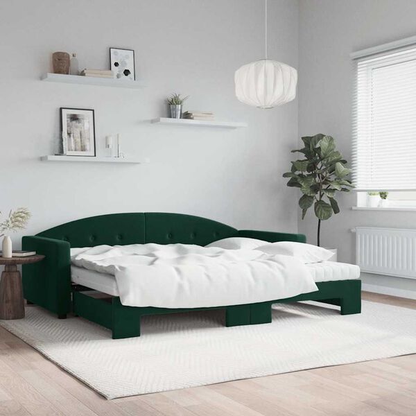 vidaXL Divano Letto Estraibile Materassi Verde Scuro 90x200 Velluto