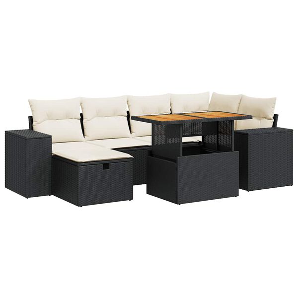 vidaXL Set Divani da Giardino con Cuscini 8 pz Nero Polyrattan Acacia
