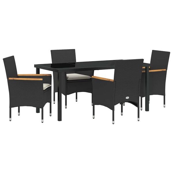 vidaXL Set da Pranzo per Giardino con cuscino 5 pcs Nero polyrattan