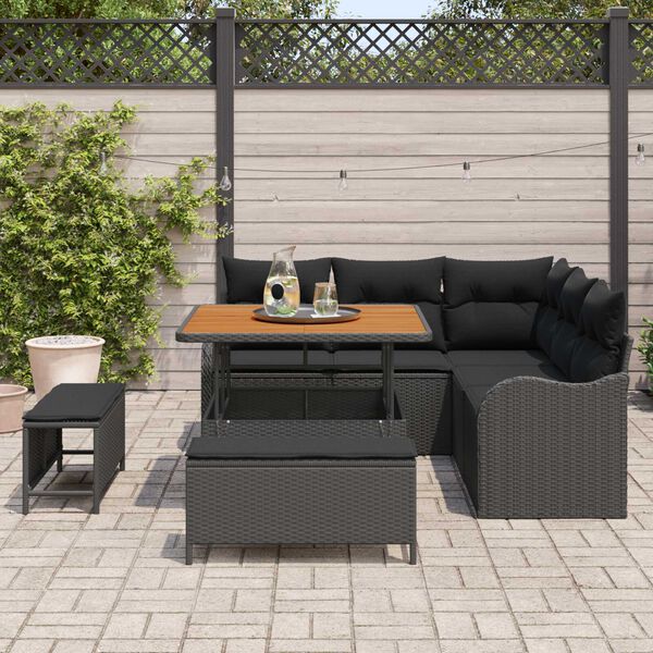 vidaXL Set Divano da Giardino con cuscino 8 pcs Nero polyrattan