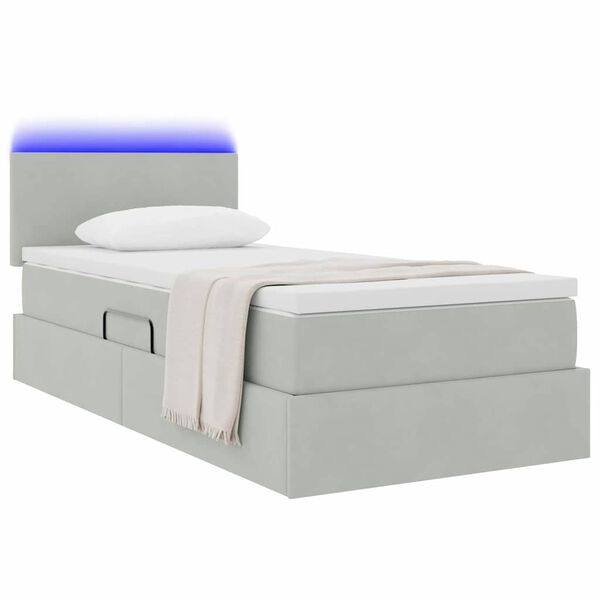 vidaXL Letto con contenitore e LED Grigio chiaro 90 x 190 cm Velluto