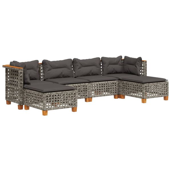 vidaXL Set Divano da Giardino 6 pz con Cuscini Grigio in Polyrattan