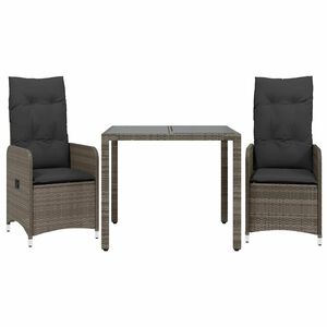 vidaXL Set Bistr&ograve; da Giardino 3 pz con Cuscini in Polyrattan Grigio