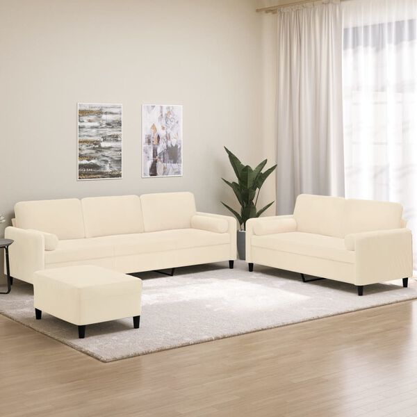 vidaXL Set di Divani 3 pz con Cuscini Decorativi Crema in Velluto