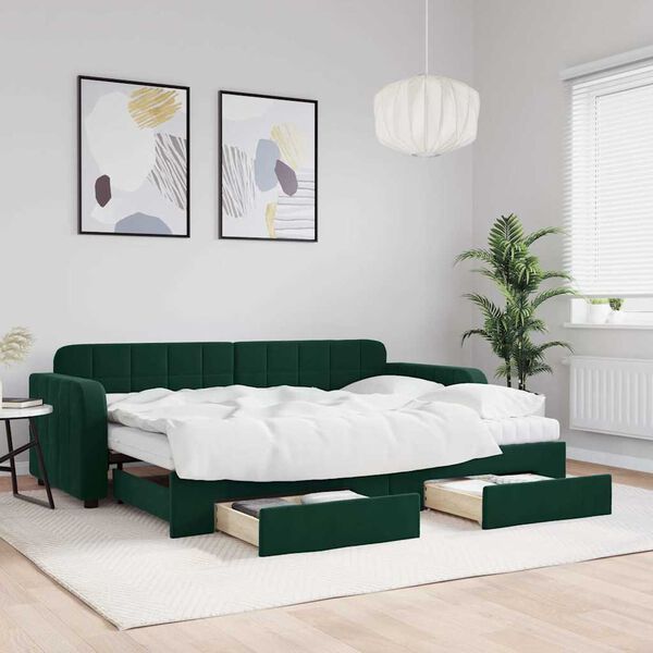 vidaXL Divano Letto Estraibile Cassetti Verde Scuro 80x200cm Velluto