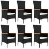 vidaXL Set da Pranzo da Giardino 7 pz Nero con Cuscini in Polyrattan