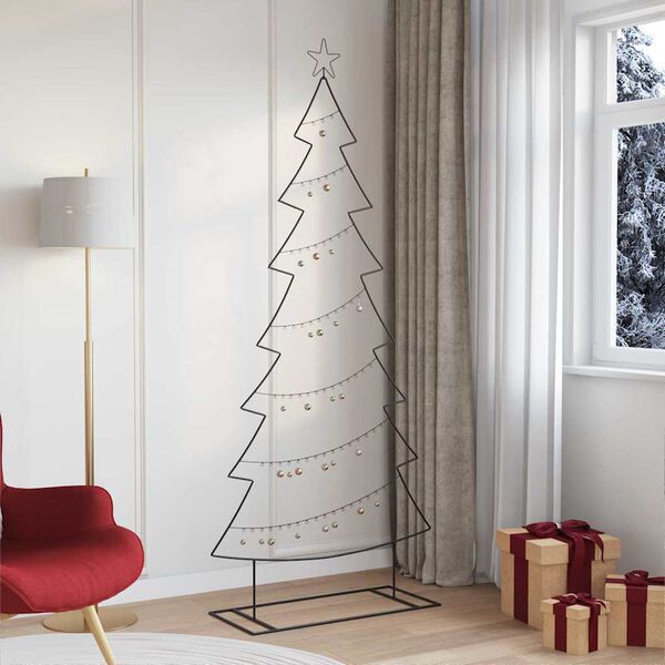 vidaXL Albero di Natale in metallo con supporto Nero 210 cm Acciaio