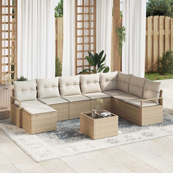 vidaXL Set di divani con cuscino 9 pcs Beige e Crema polyrattan