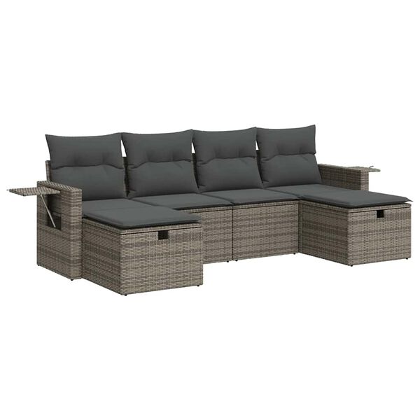 vidaXL Set Divano da Giardino 6 pz con Cuscini Grigio in Polyrattan