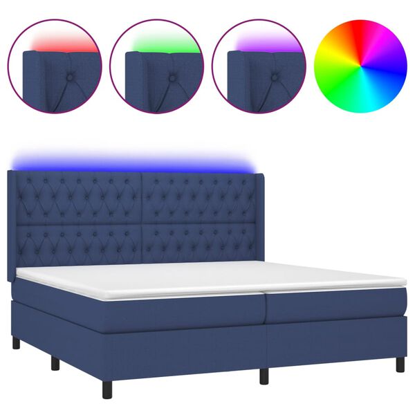 vidaXL Letto a Molle Materasso e LED Blu 200x200cm in Tessuto