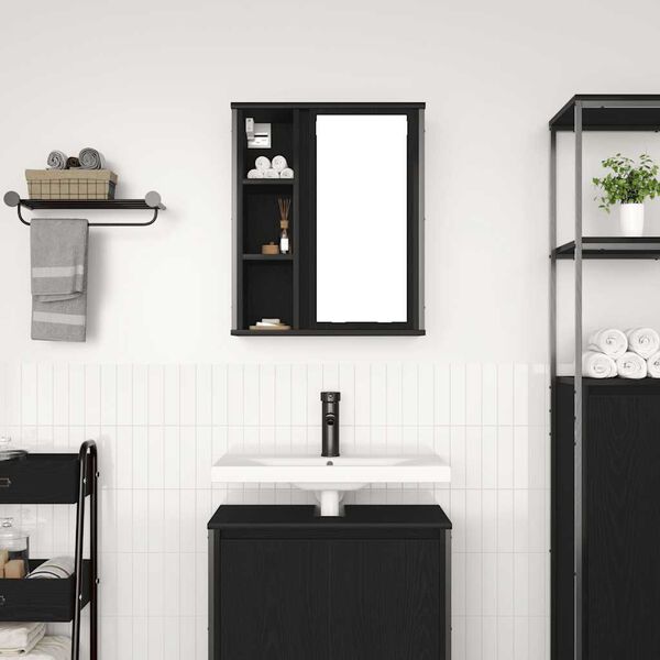 vidaXL Pensile da Bagno con Specchio Rovere Nero 50x21x60 cm