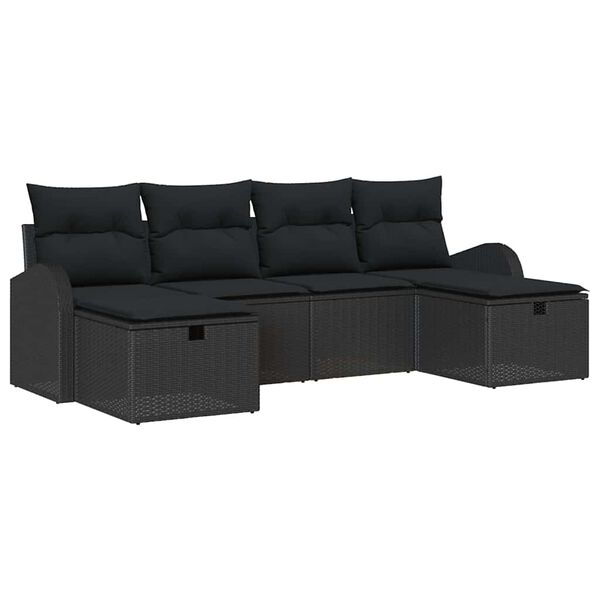 vidaXL Set di divani con cuscino 6 pcs Nero polyrattan