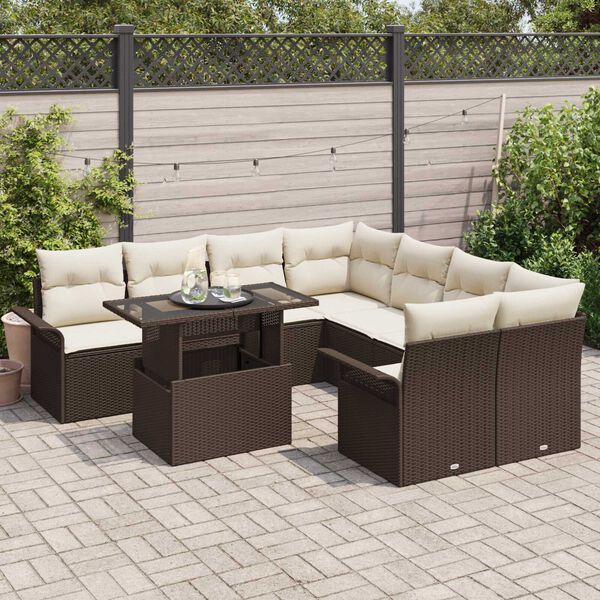 vidaXL Set Divano da Giardino 9 pcs Marrone Rattan in Polipropilene
