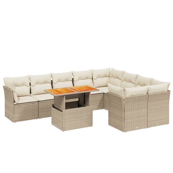 vidaXL Set Divano da Giardino 10 pz con Cuscini Beige in Polyrattan