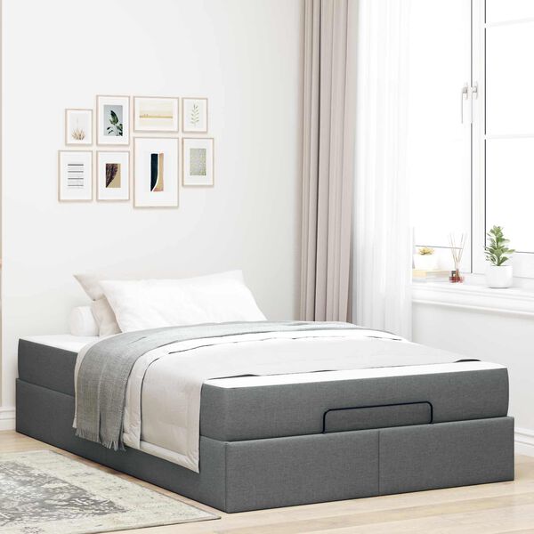 vidaXL Struttura letto con materasso 2 pcs Grigio Sfumato Tessuto