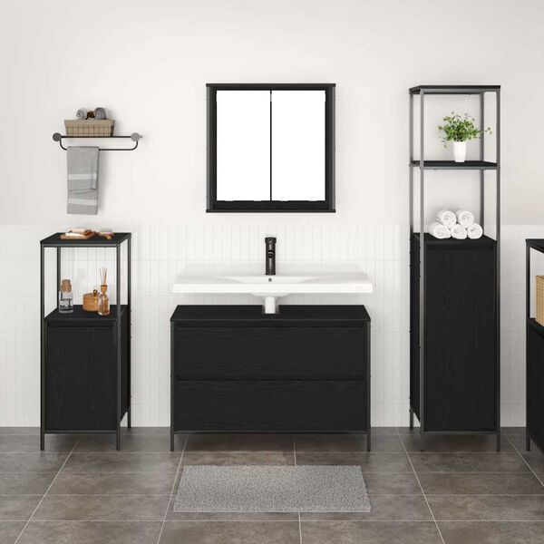 vidaXL Set di mobili per il bagno 3 pcs Rovere Nero Legno multistrato