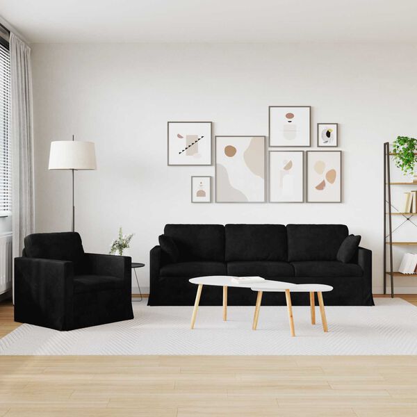 vidaXL Divano 2 pcs Nero 228 x 78 x 80 cm Velluto