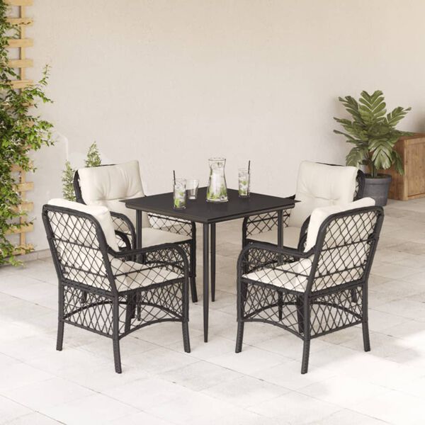 vidaXL Set da Pranzo da Giardino 5 pz Nero con Cuscini in Polyrattan