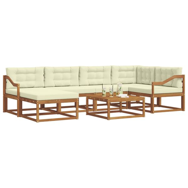 vidaXL Set di divani da esterno con cuscino 7 pcs Naturale e Crema