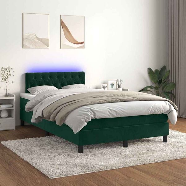 vidaXL Letto a Molle con Materasso e LED Verde Scuro 120x200cm Velluto