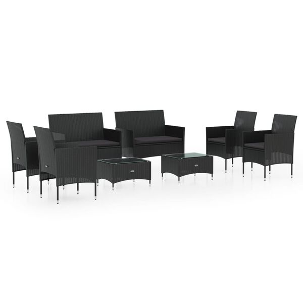 vidaXL Set Divani da Giardino 8 pz con Cuscini in Polyrattan Nero