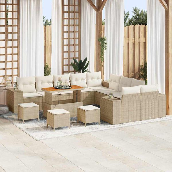 vidaXL Set Divano da Giardino 14 pcs Beige e Crema polyrattan