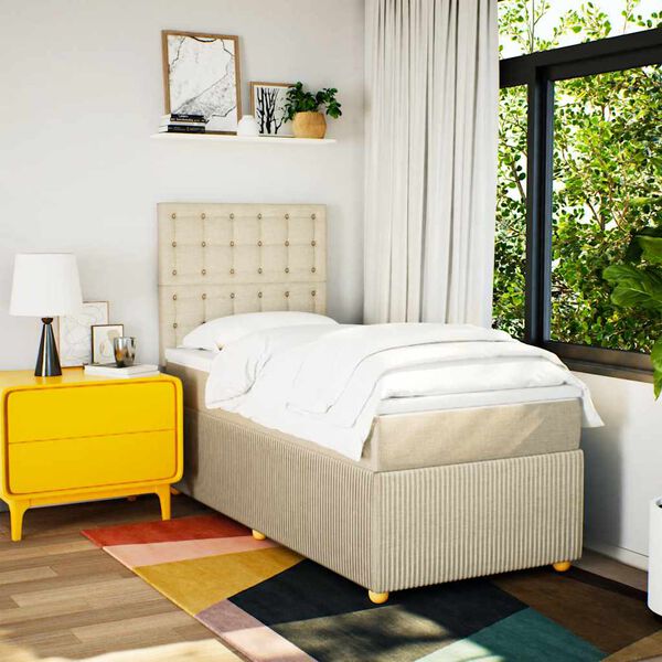 vidaXL Giroletto a Molle con Materasso Crema 90x190 cm in Tessuto