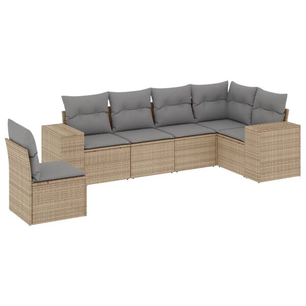 vidaXL Set Divano da Giardino 6 pz con Cuscini Beige in Polyrattan