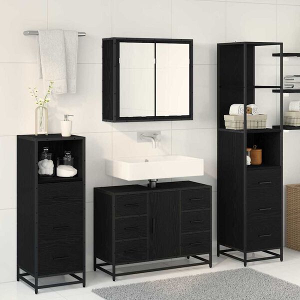 vidaXL Set di mobili per il bagno 3 pcs Rovere Nero Legno multistrato