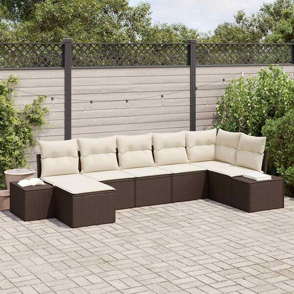 vidaXL Set Divano da Giardino con cuscino 7 pcs Marrone polyrattan