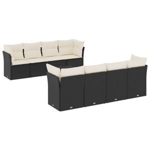 vidaXL Set Divani da Giardino 9 pz con Cuscini Nero in Polyrattan