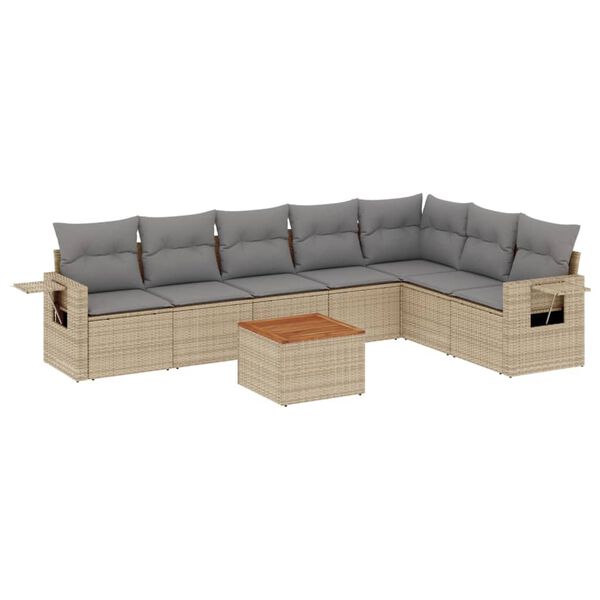 vidaXL Set Divano da Giardino 8 pz con Cuscini Beige Misto Polyrattan
