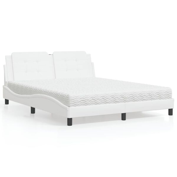 vidaXL Letto con Materasso Zadar Bianco 160x200 cm in Similpelle