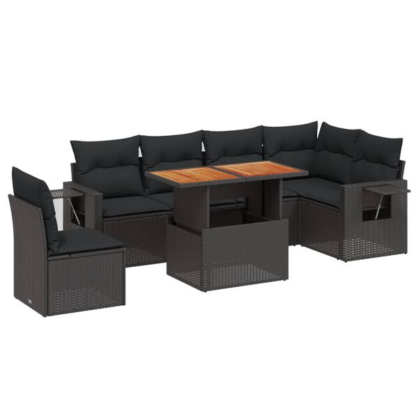 vidaXL Set Divani da Giardino con Cuscini 7pz Nero Polyrattan