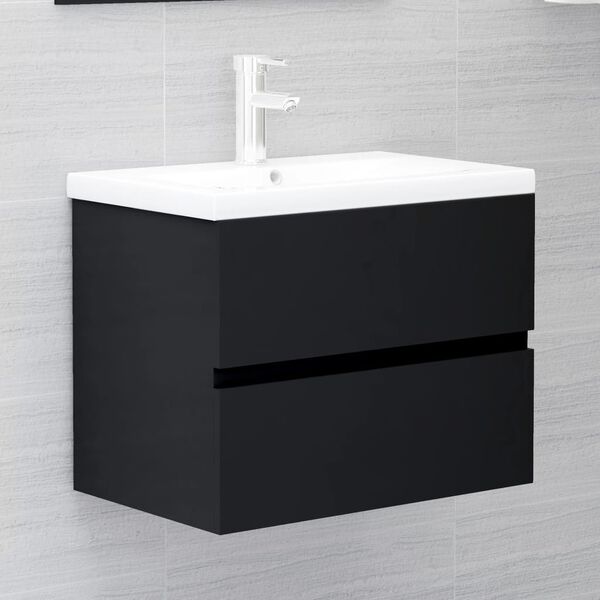 vidaXL Mobile con Lavabo Integrato Nero in Legno Multistrato