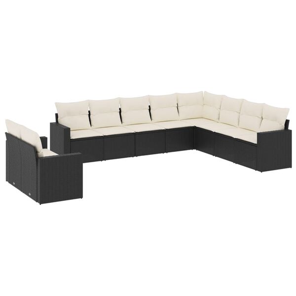 vidaXL Set Divani da Giardino 10pz con Cuscini in Polyrattan Nero
