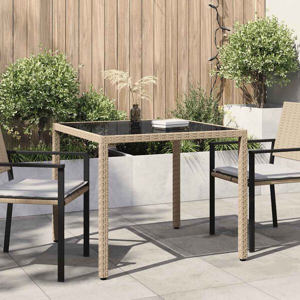 vidaXL Tavolo Giardino 90x90x75 cm Vetro Temperato e Polyrattan Beige
