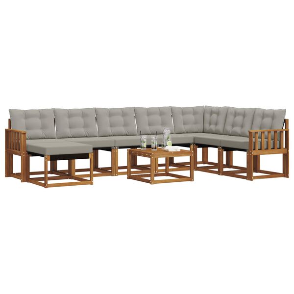 vidaXL Set di divani da esterno 9 pcs Grigio Naturale e Chiaro