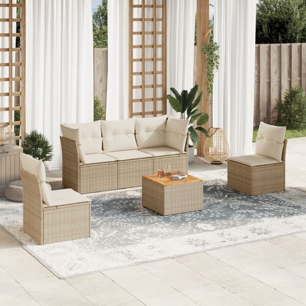 vidaXL Set Divano da Giardino 6 pz con Cuscini Beige in Polyrattan
