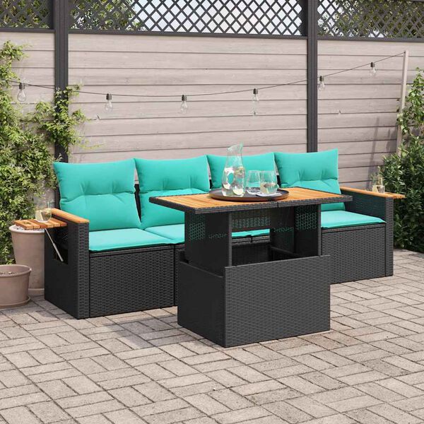 vidaXL Set Divani da Giardino 5 pz con Cuscini in Polyrattan Nero