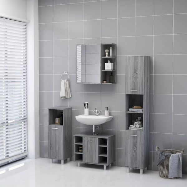 vidaXL Mobile da Bagno a Specchio Grigio Sonoma 62,5x20,5x64 cm Legno