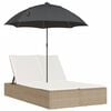 vidaXL Lettino Prendisole Doppio Cuscini e Parasole Beige Polyrattan