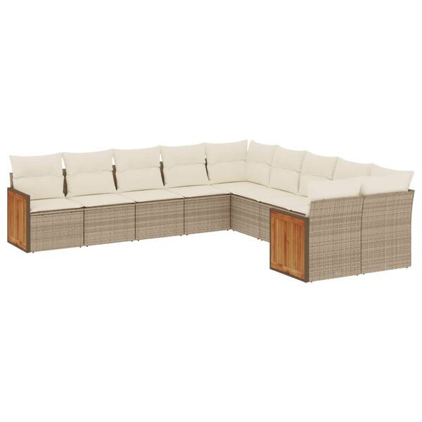 vidaXL Set Divano da Giardino 10 pz con Cuscini Beige in Polyrattan