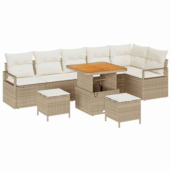 vidaXL Set Divano da Giardino con cuscino 9 pcs Beige Poly Rattan