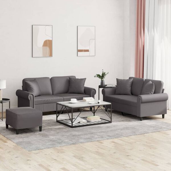 vidaXL Set di Divani 3 pz con Cuscini Grigio in Similpelle